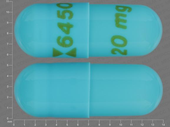 Pill Logo 6450 20 mg Blue Capsule-shape is Esomeprazole Magnesium Delayed-Release
