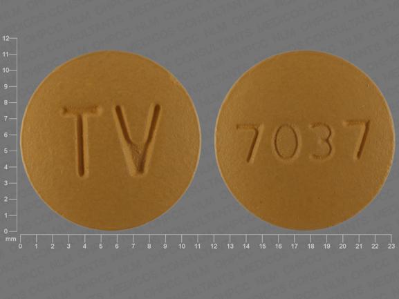 Pill TV 7037 Yellow Round is Amlodipine Besylate, Hydrochlorothiazide and Valsartan