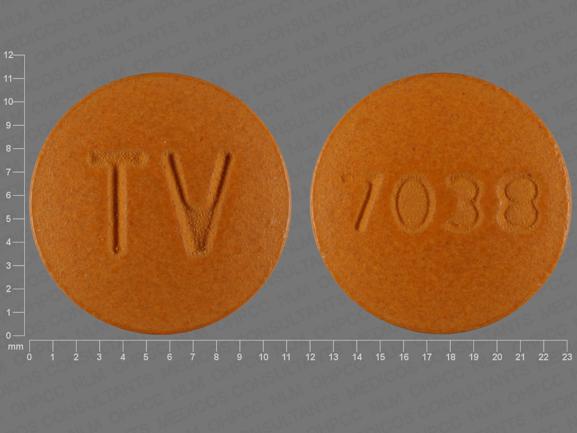 Pill TV 7038 Brown Round is Amlodipine Besylate, Hydrochlorothiazide and Valsartan