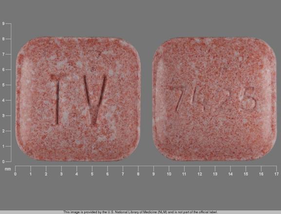 Pill TV 7425 Pink Four-sided is Montelukast Sodium (Chewable)