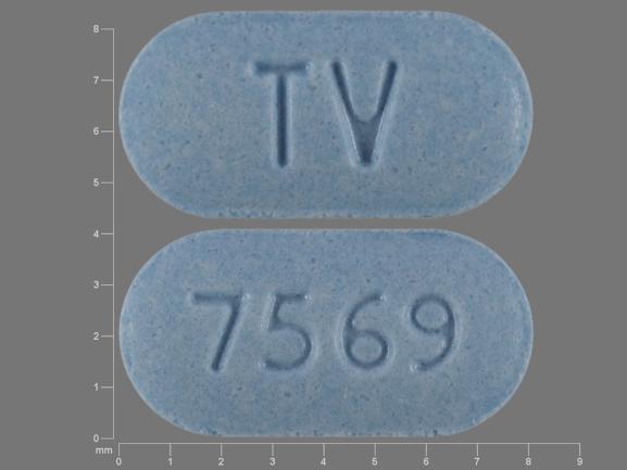 Pill TV 7569 Blue Capsule/Oblong is Aripiprazole