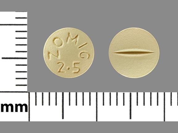 Pill ZOMIG 2.5 Yellow Round is Zolmitriptan