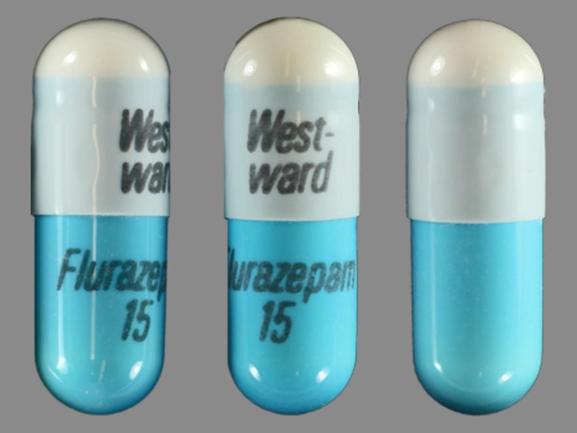Pill West-ward Flurazepam 15 Blue Capsule/Oblong is Flurazepam Hydrochloride
