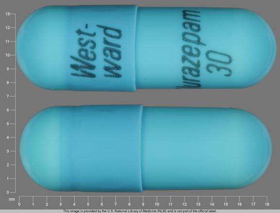 Pill West-ward Flurazepam 30 Blue Capsule/Oblong is Flurazepam Hydrochloride