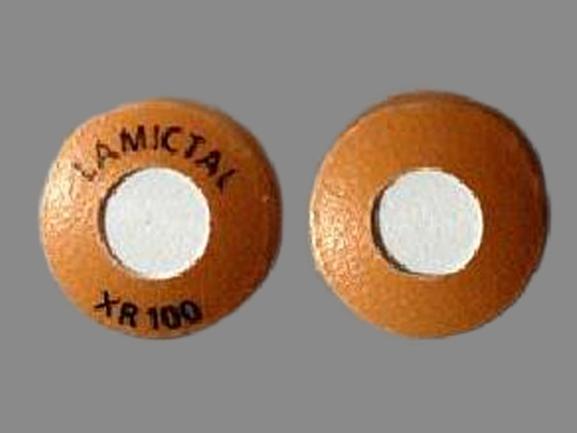 Pill LAMICTAL XR 100 Orange & White Round is Lamictal XR