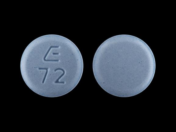 Pill E 72 Blue Round is Lovastatin