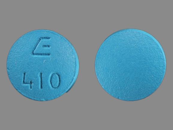 Pill E 410 Blue Round is Bupropion Hydrochloride Extended Release (SR)