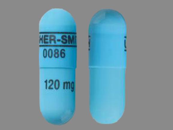 Pill UPSHER-SMITH 0086 120mg Blue Capsule/Oblong is Propranolol Hydrochloride Extended Release