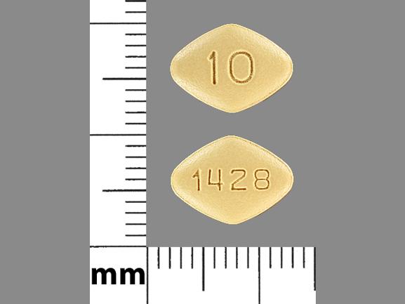 Pill 1428 10 Yellow Four-sided is Farxiga