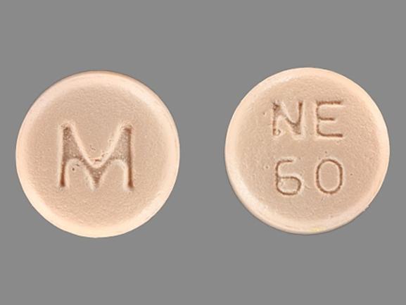 Pill M NE 60 Orange Round is Nifedipine Extended-Release