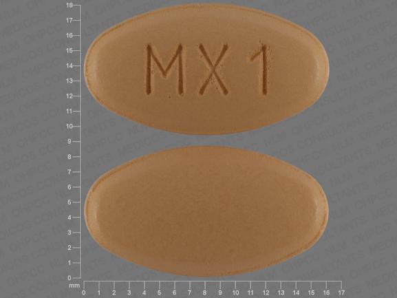Pill MX1 Peach Oval is Amlodipine Besylate and Valsartan