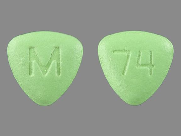 Pill 74 M Green Three-sided is Fluphenazine Hydrochloride