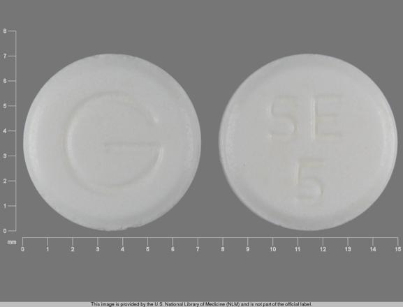 Pill SE 5 G White Round is Selegiline Hydrochloride