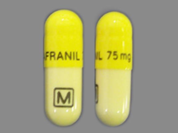 Pill ANAFRANIL 75 mg M Yellow & White Capsule/Oblong is Anafranil