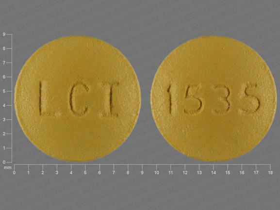 Pill LCI 1535 Yellow Round is Doxycycline Monohydrate