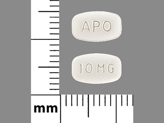 Pill APO 10 MG White Elliptical/Oval is Cetirizine Hydrochloride