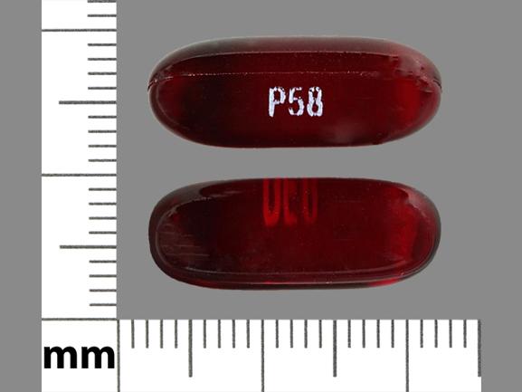 Pill SCU P58 Red Capsule/Oblong is Docusate Calcium