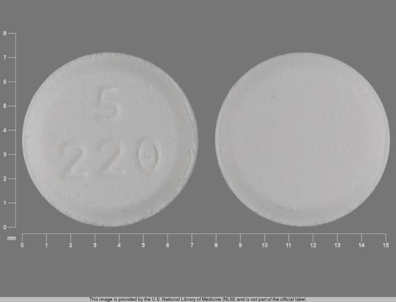 Pill 5 220 White Round is Liothyronine Sodium