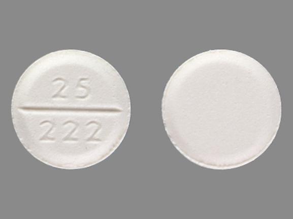 Pill 25 222 White Round is Liothyronine Sodium