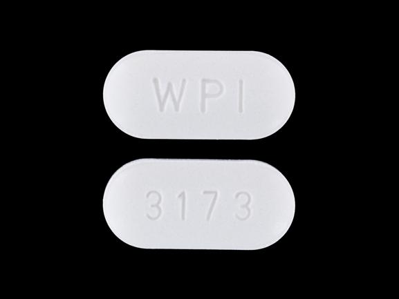 Pill WPI 3173 White Capsule-shape is Alendronate Sodium