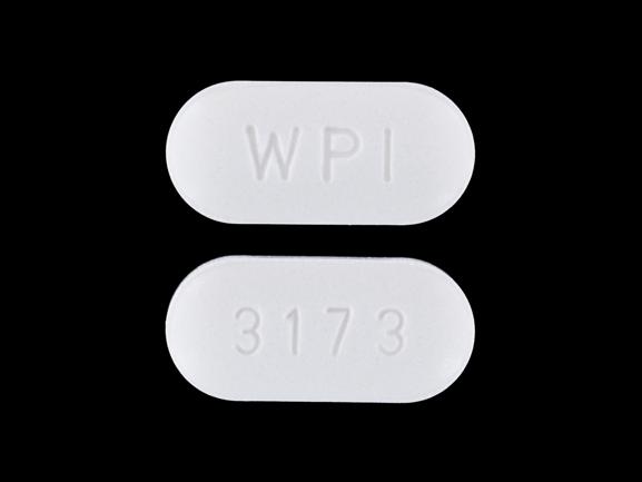 Pill WPI 3173 White Capsule/Oblong is Alendronate Sodium