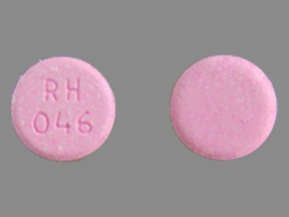 Pill RH 046 Pink Round is Bismuth Subsalicylate (Chewable)