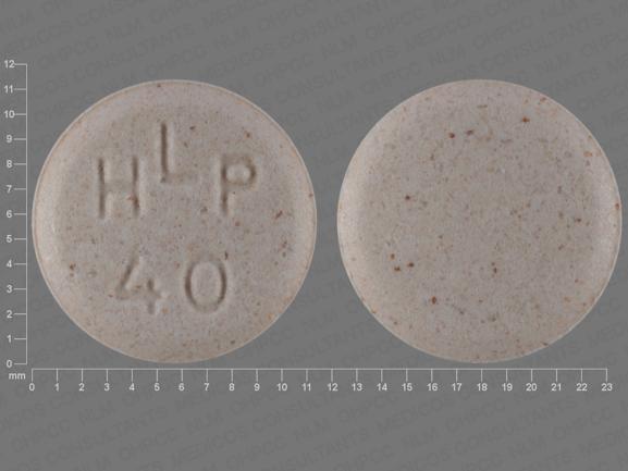 Pill HLP 40 Brown Round is Pravastatin Sodium