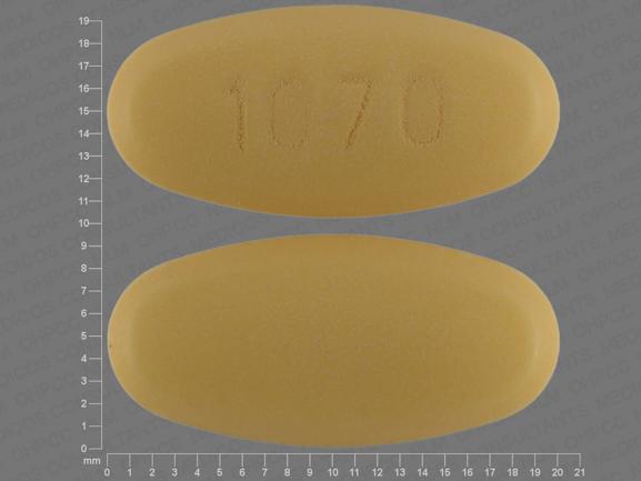 Pill 1070 Yellow Elliptical/Oval is Valsartan