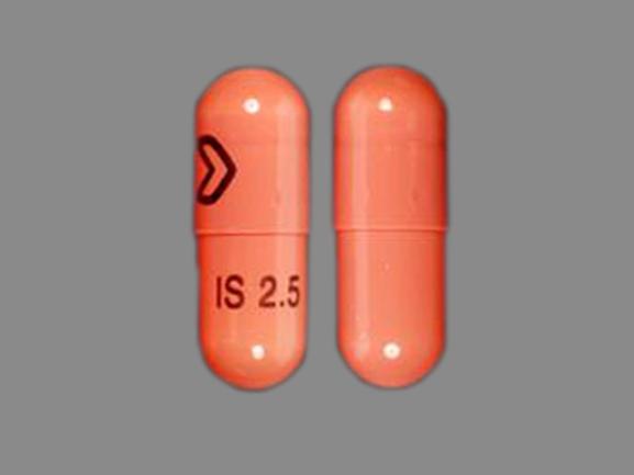 Pill > IS 2.5 Pink Capsule/Oblong is Isradipine