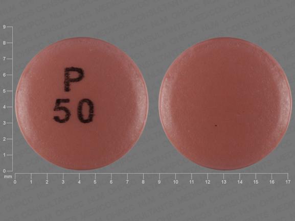 Pill P 50 Brown Round is Diclofenac Sodium Delayed Release