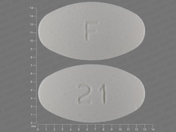 Pill F 21 White Oval is Alendronate Sodium