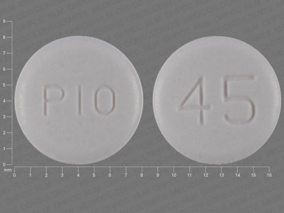 Pill PIO 45 White Round is Pioglitazone Hydrochloride