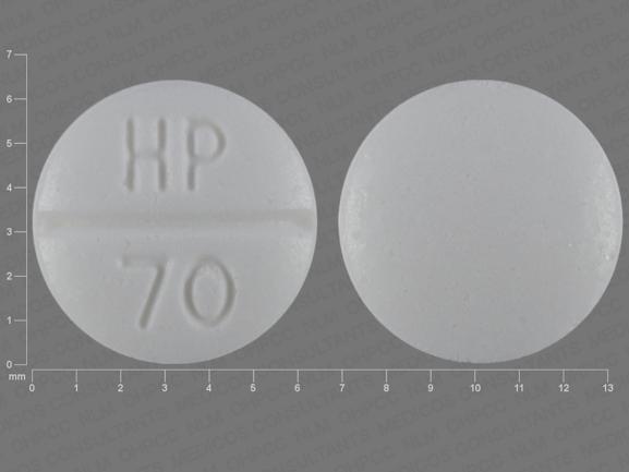 Pill HP 70 White Round is Methimazole