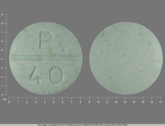 Pill P 40 Green Round is Propranolol Hydrochloride