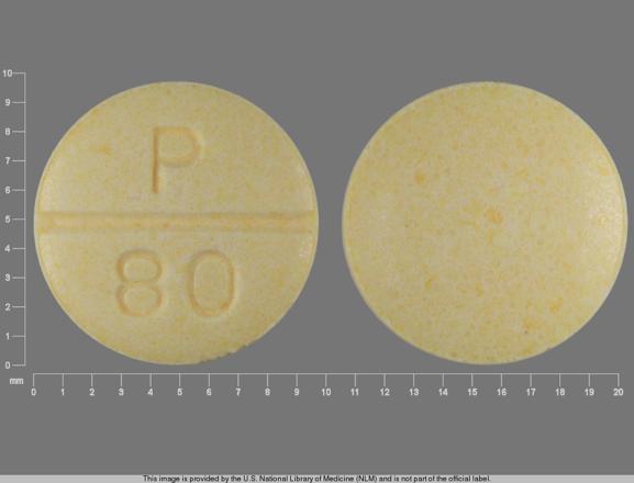 Pill P 80 Yellow Round is Propranolol Hydrochloride