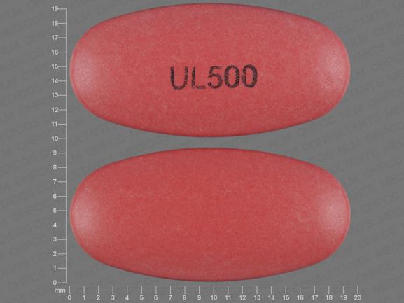 Pill UL 500 Pink Capsule/Oblong is Divalproex Sodium Delayed Release