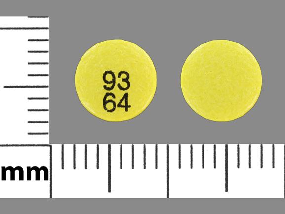 Pill 93 64 Yellow Round is Rabeprazole Sodium Delayed-Release