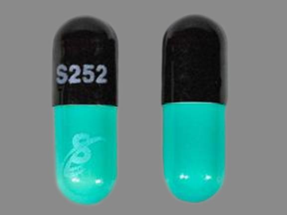 Pill S252 Logo Black & Green Capsule-shape is Chlordiazepoxide Hydrochloride