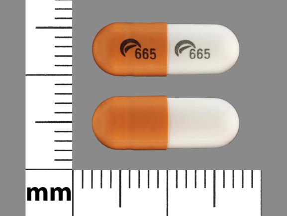 Pill Logo 665 Logo 665 Brown & White Capsule/Oblong is Gabapentin