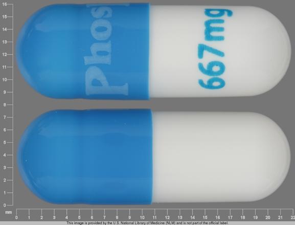Pill 667 mg PhosLo Blue Capsule/Oblong is Phoslo