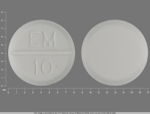 Pill EM 10 White Round is Methimazole