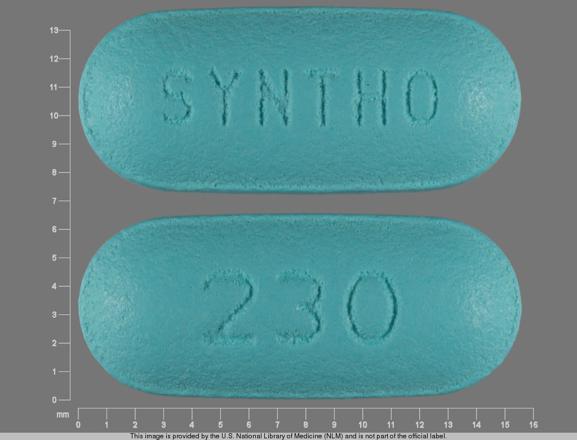 Pill SYNTHO 230 Blue Capsule-shape is Esterified Estrogens and Methyltestosterone