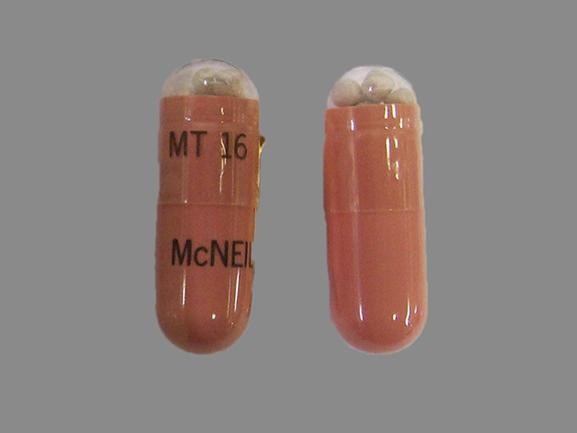 Pill MT 16 McNEIL Peach Capsule/Oblong is Pancreaze