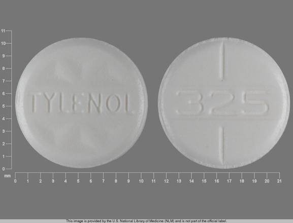 Pill TYLENOL 325 White Round is Tylenol Regular Strength