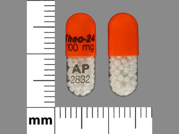 Pill Theo-24 100 mg AP 2832 Orange Capsule/Oblong is Theo-24