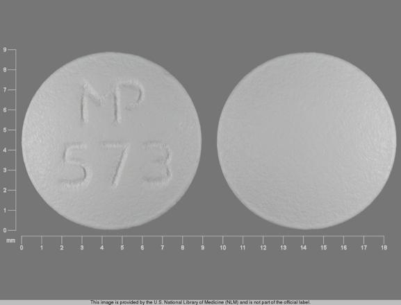 Pill MP 573 White Round is Doxycycline Hyclate