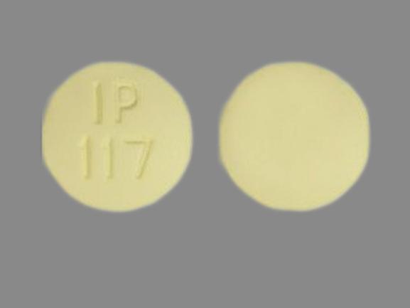 Pill IP 117 Yellow Round is Hydrocodone Bitartrate and Ibuprofen