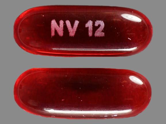 Pill NV 12 Red Capsule/Oblong is Docusate Sodium