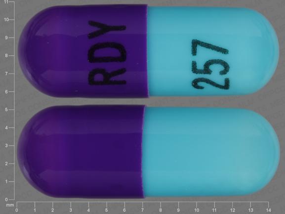 Pill RDY 257 Purple Capsule/Oblong is Ziprasidone Hydrochloride