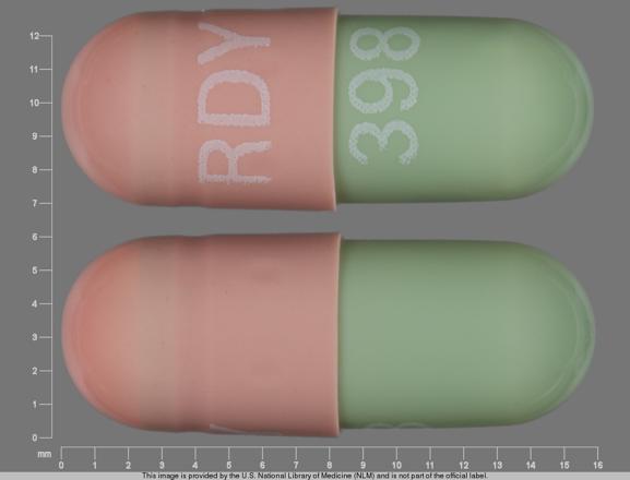 Pill RDY 398 Pink Capsule/Oblong is Lansoprazole Delayed Release